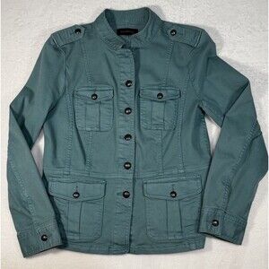 Talbots Womens Medium Green Denim Jacket Long Sleeve Pockets